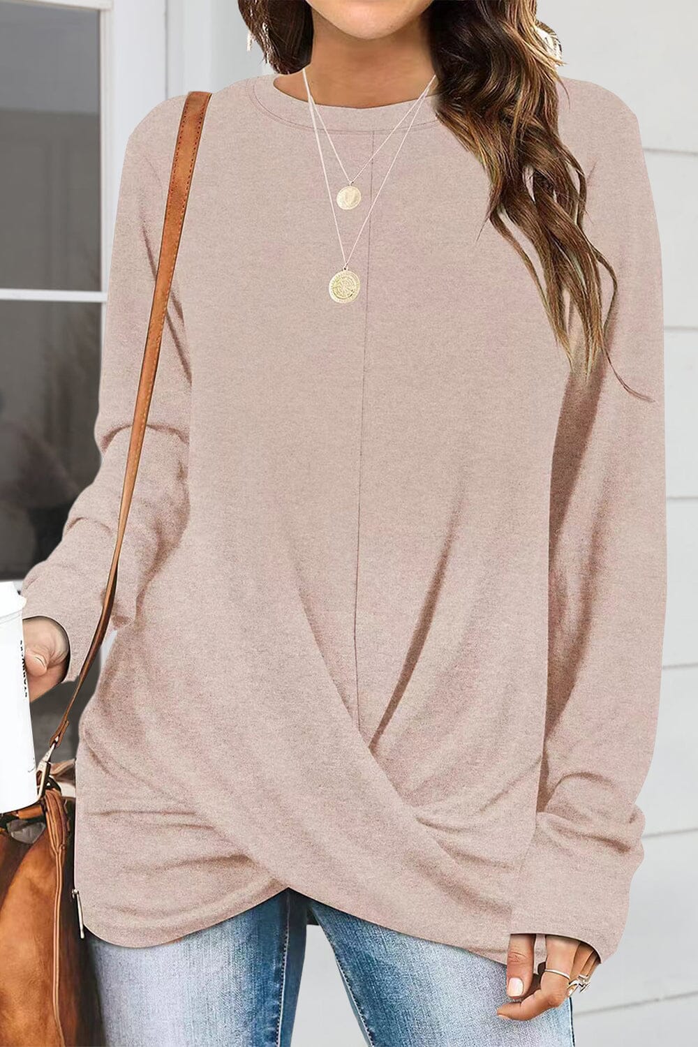 Ruched Round Neck Long Slleeve T-Shirt - Sydney So Sweet