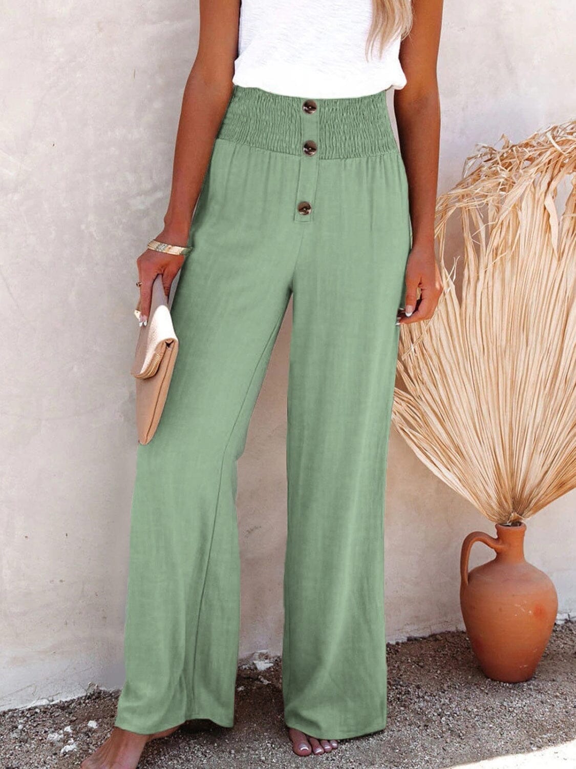 Full Size Decorative Button High Waist Pants - Sydney So Sweet