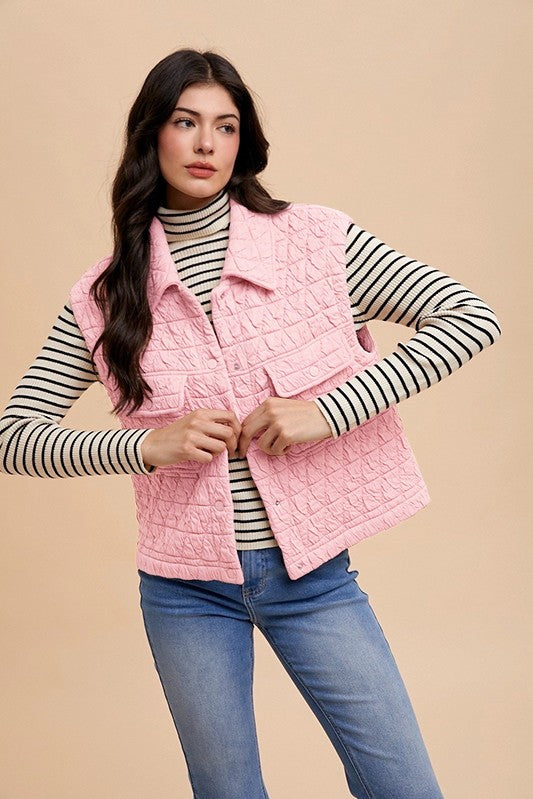 Annie Wear Texture Quilted Snap Down Vest Coat - Sydney So Sweet