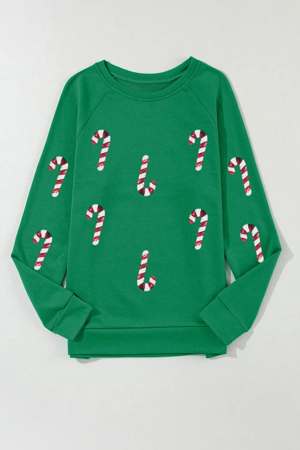 Candy Cane Round Neck Long Sleeve Sweatshirt - Sydney So Sweet