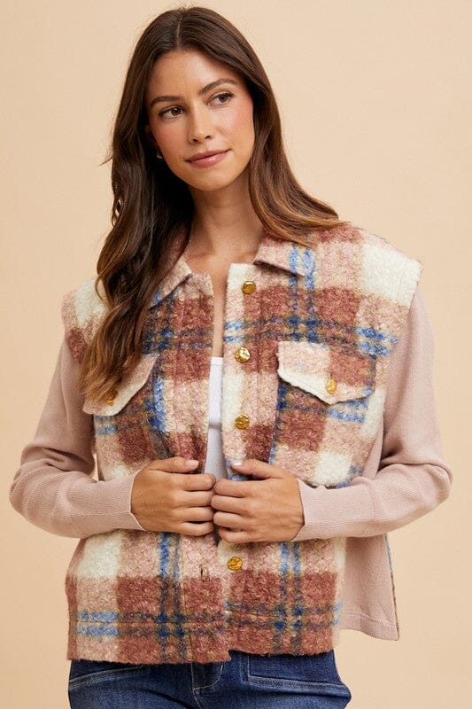 Annie Wear Faux Fur Plaid Button Up Jacket - Sydney So Sweet