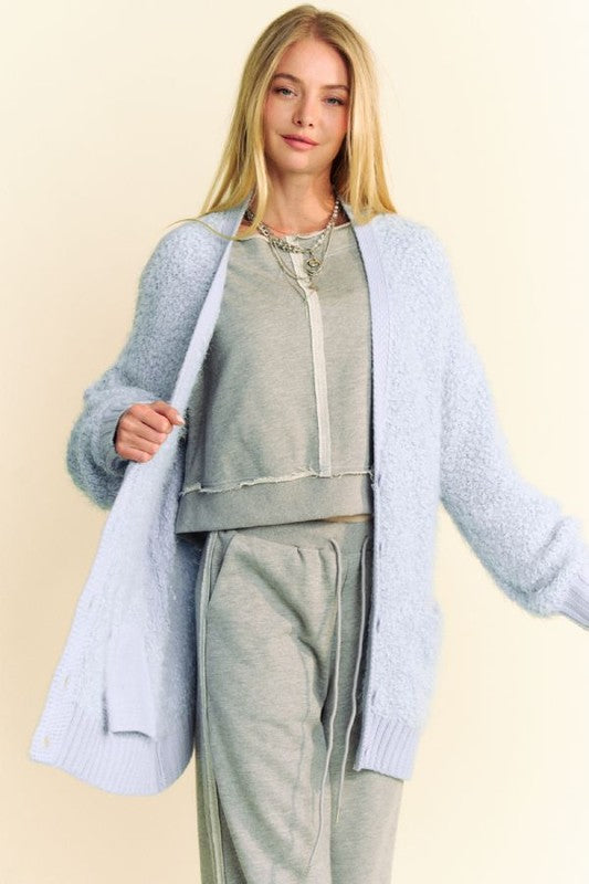 Davi & Dani Ribbed Hem Button Up Long Sleeve Cardigan - Sydney So Sweet