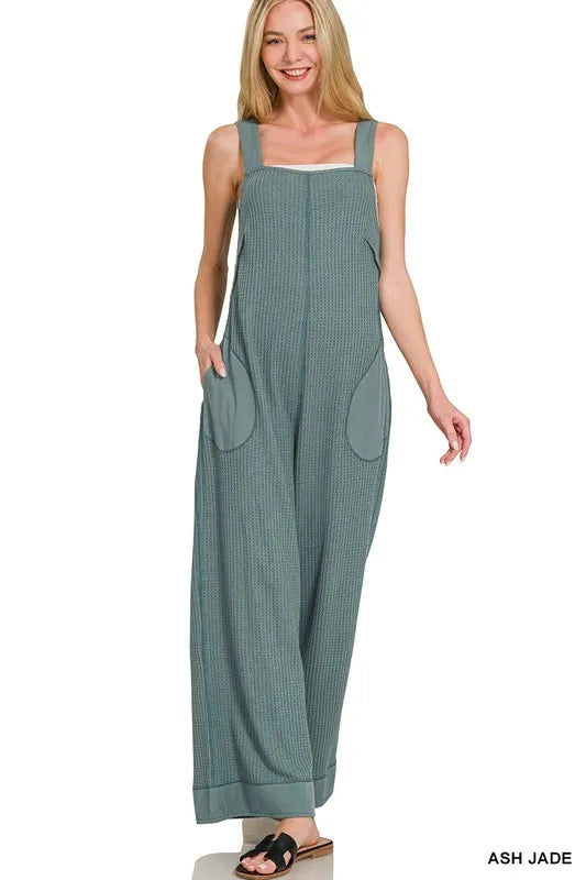 Zenana Knit Waffle Wide Leg Overalls - Sydney So Sweet