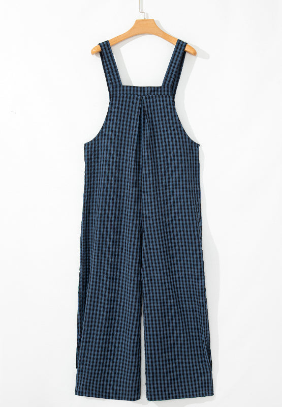 Plaid Wide Strap Wide Leg Overalls - Sydney So Sweet