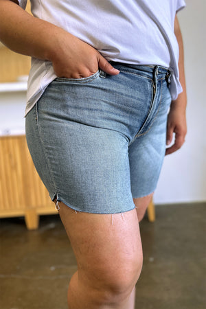 Judy Blue Full Size High Waist Raw Hem Denim Shorts - Sydney So Sweet