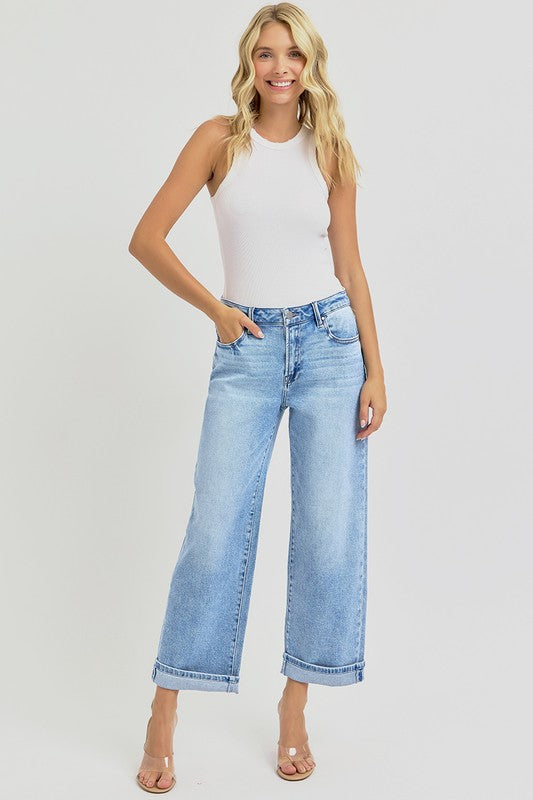 RISEN Full Size Ankle Wide Leg Cuffed Jeans Plus Size - Sydney So Sweet