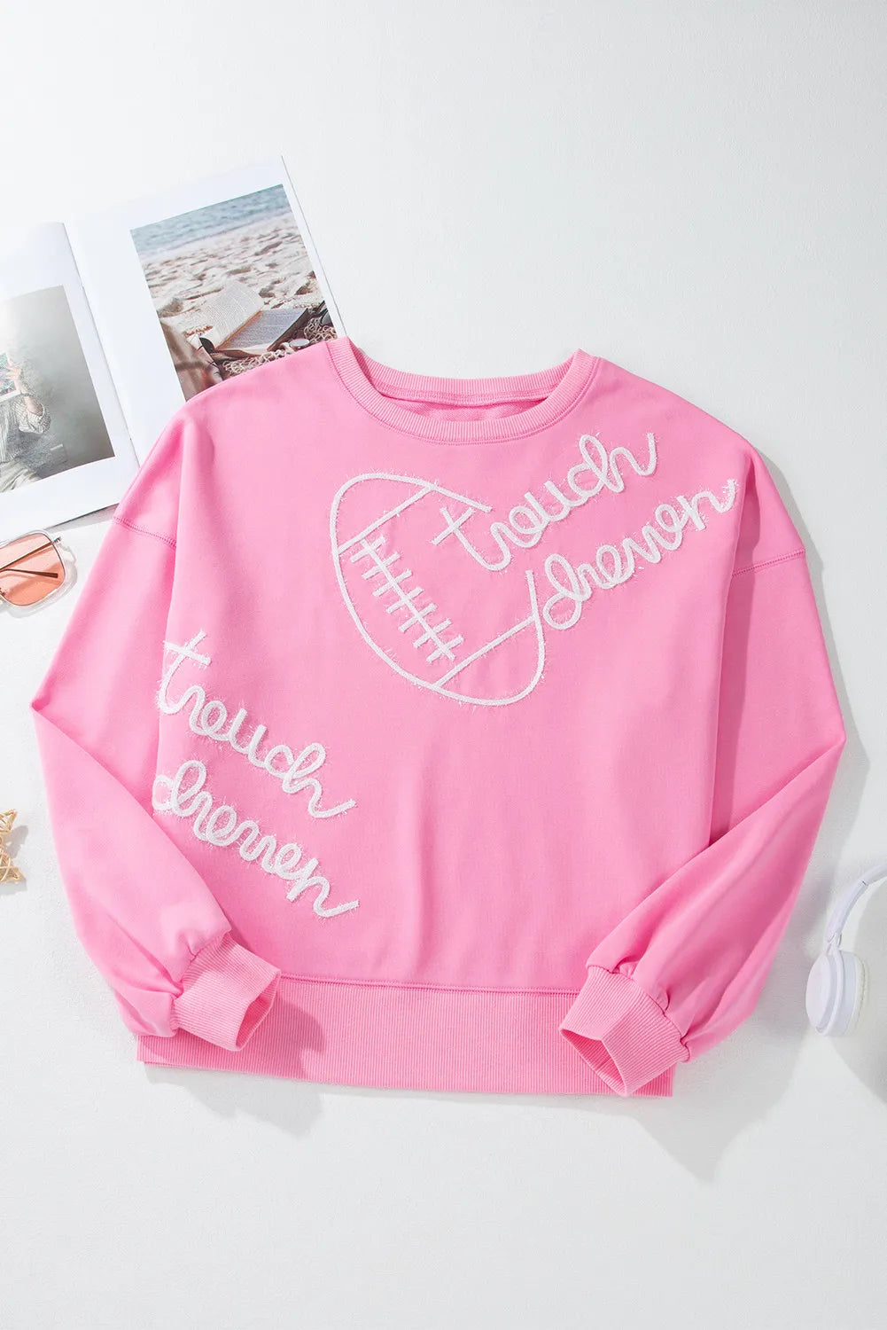 Football & Letter Round Neck Long Sleeve Sweatshirt - Sydney So Sweet