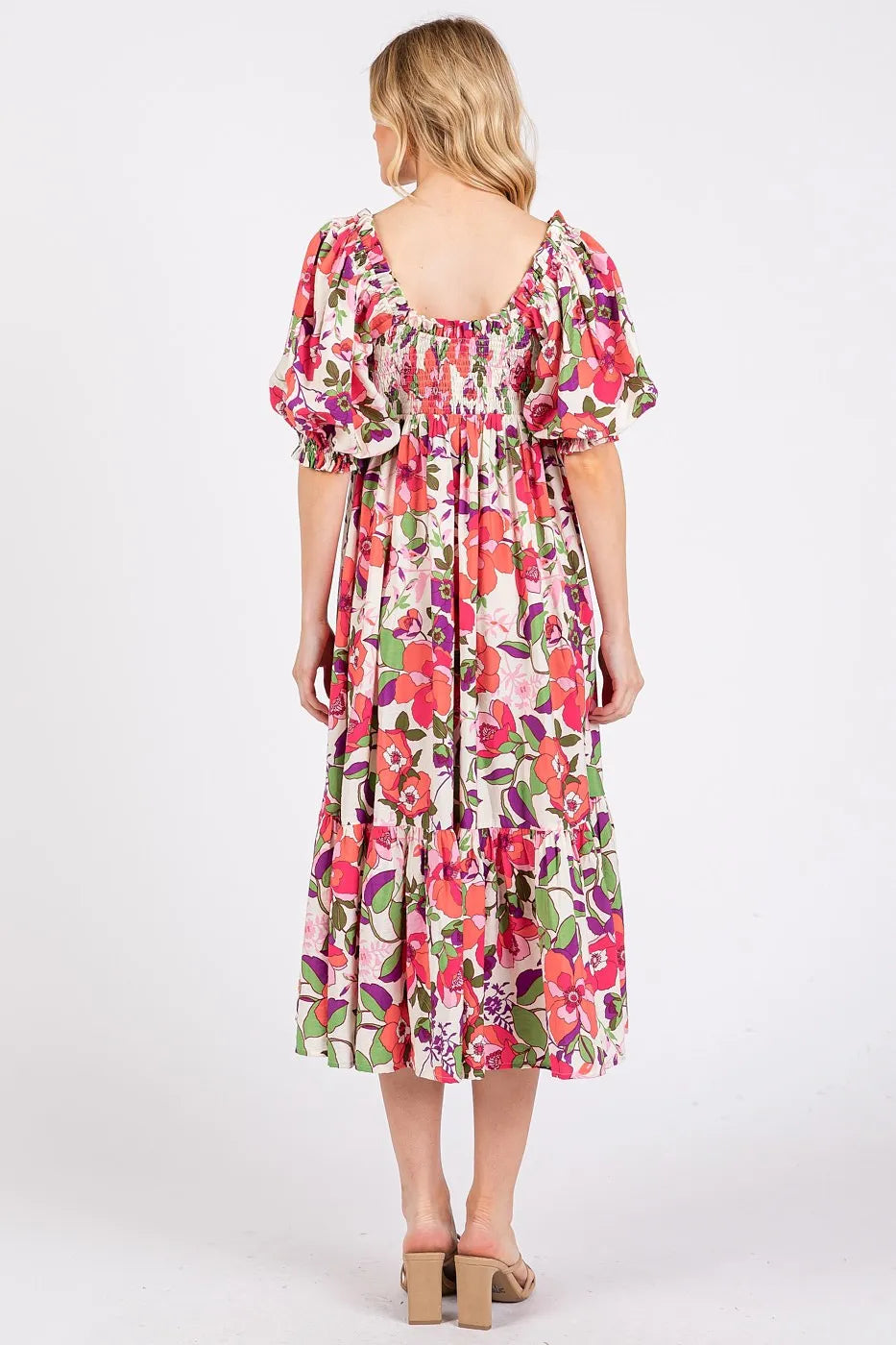 Mittoshop Flower Print Puff Sleeve Ruffle Smocked Midi Dress - Sydney So Sweet