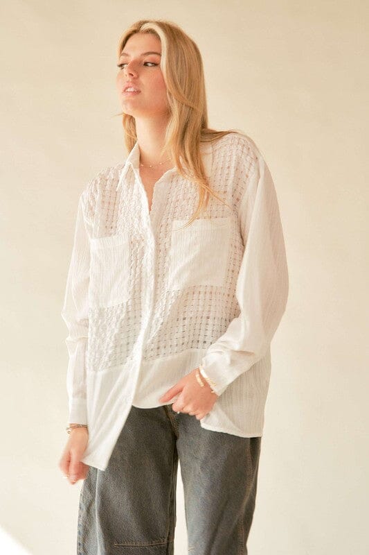 Davi & Dani Crinkled Jacquard Button Down Shirt - Sydney So Sweet