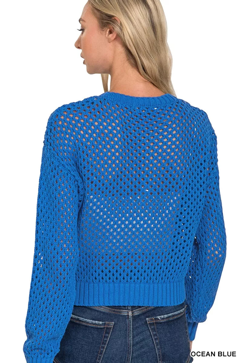 Zenana Button Down Lightweight Crochet Cardigan Sweater - Sydney So Sweet