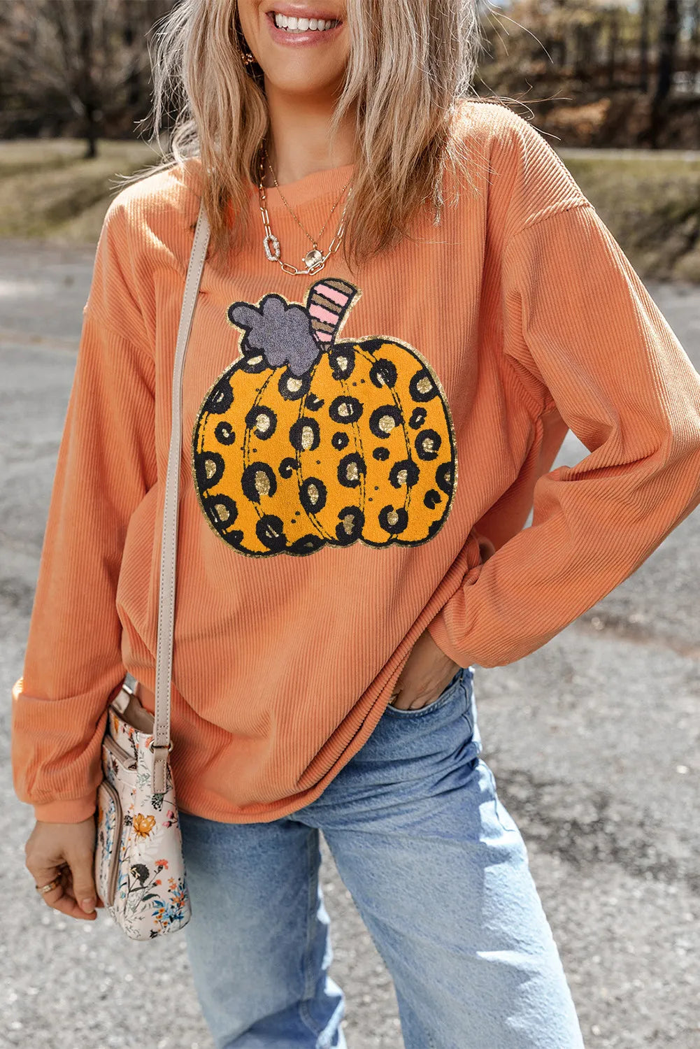 Leopard Pumpkin Women&#39;s Graphic Long Sleeve Sweatshirt - Sydney So Sweet