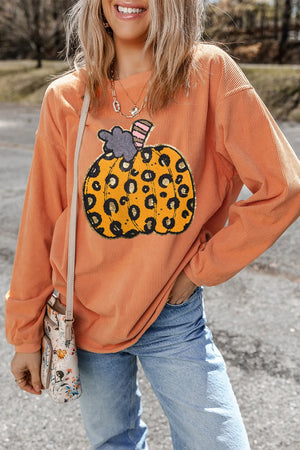 Leopard Pumpkin Women's Graphic Long Sleeve Sweatshirt - Sydney So Sweet