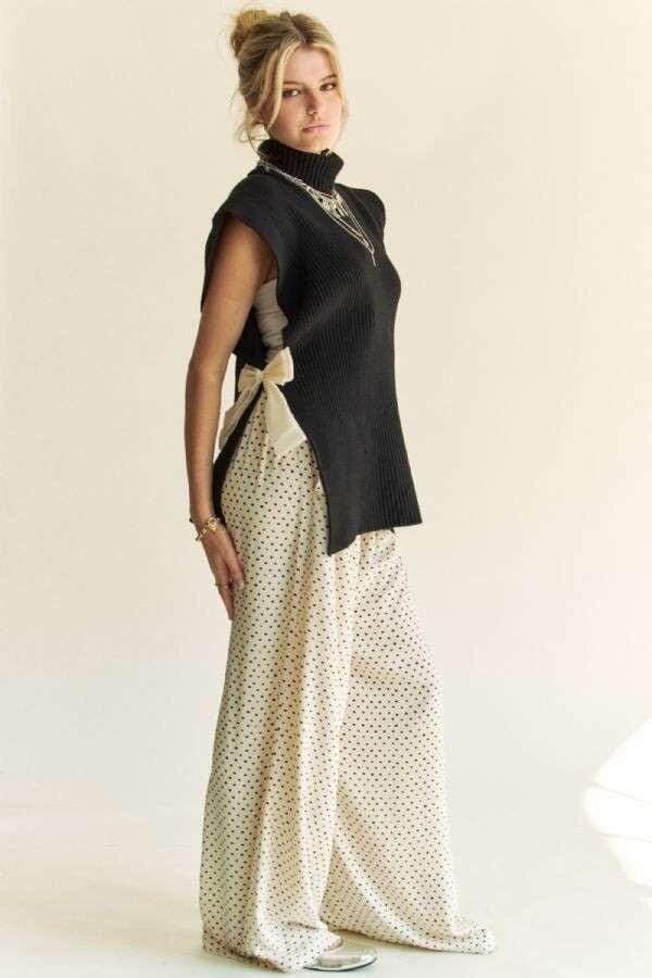 Davi & Dani Side Split Turtleneck Sleeveless Knit Top - Sydney So Sweet