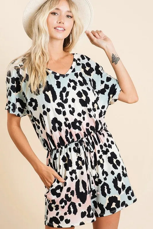 BiBi Gradation Leopard Soft Knit V-neck Romper - Sydney So Sweet