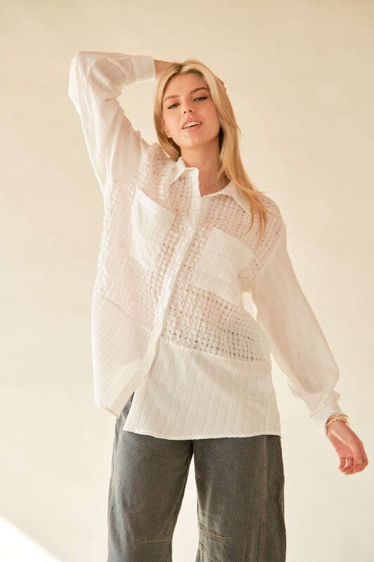 Davi & Dani Crinkled Jacquard Button Down Shirt - Sydney So Sweet