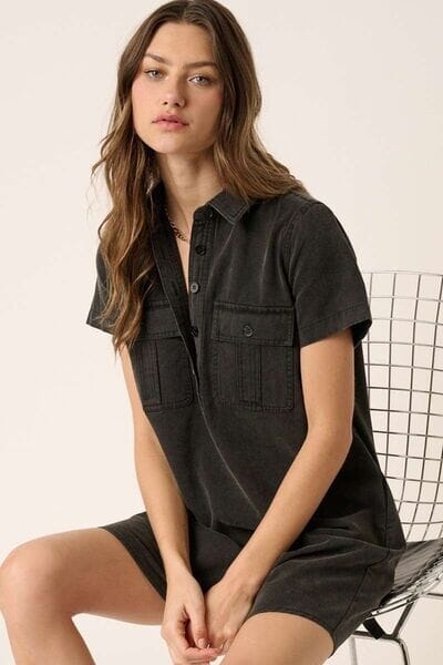 Mittoshop Button Detail Collared Neck Short Sleeve Shirt Dress - Sydney So Sweet