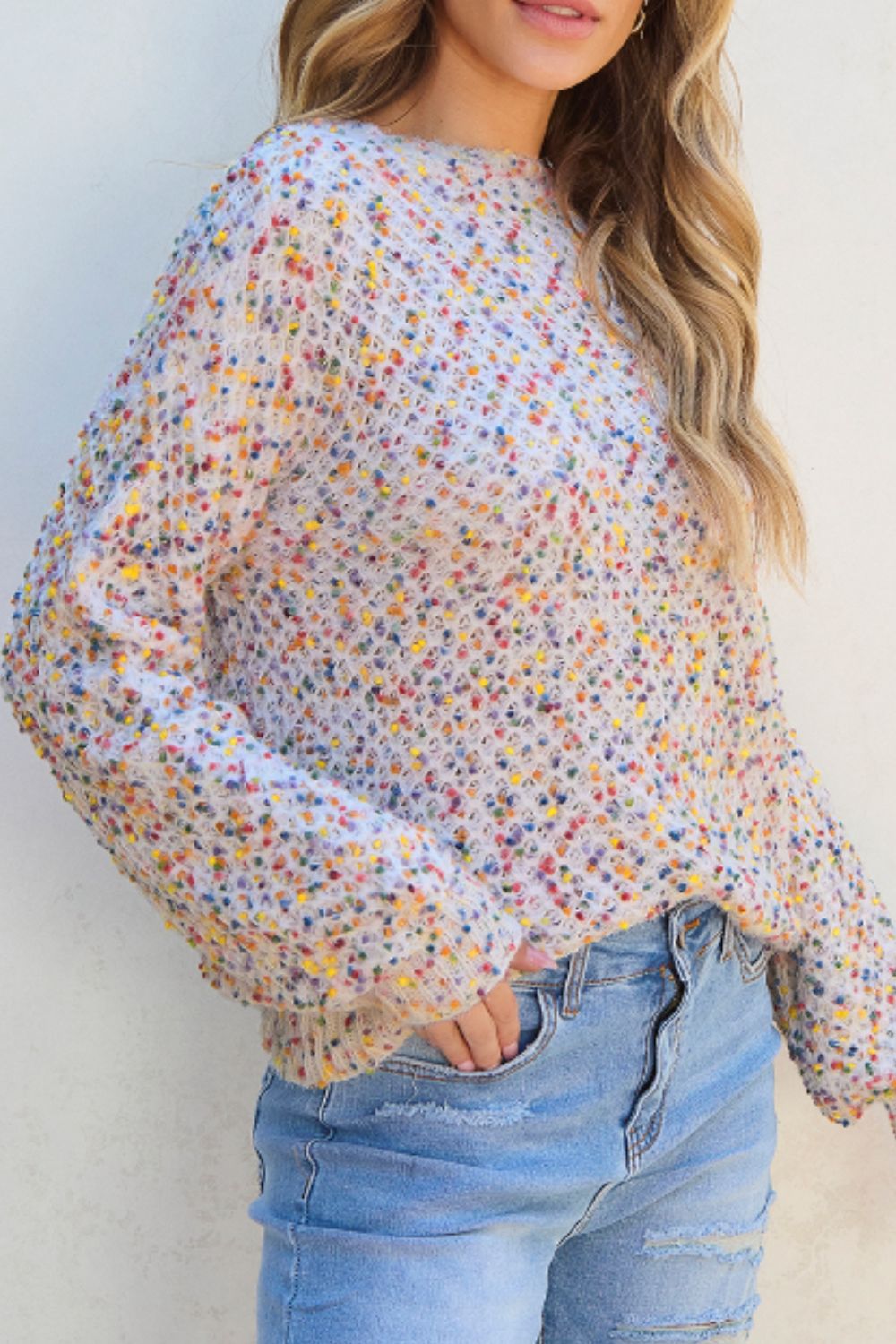 Confetti Round Neck Long Sleeve Sweater - Sydney So Sweet