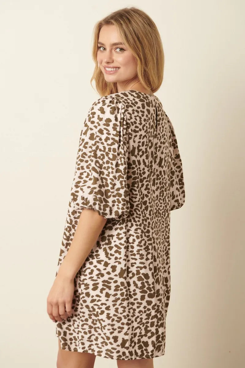 Mittoshop Animal Print Puff Sleeve Mini Dress - Sydney So Sweet
