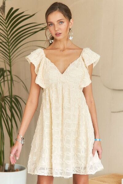 ADORA Tie Back V-Neck Ruffle Sleeve Dress - Sydney So Sweet