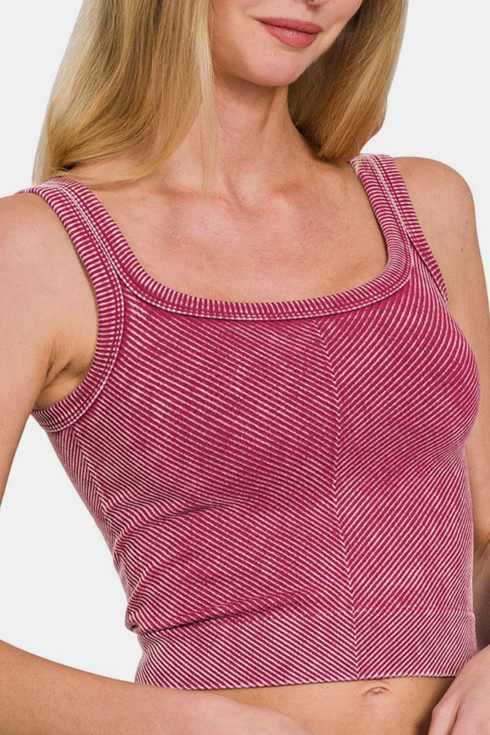 Zenana Washed Ribbed Scoop Neck Wide Strap Tank - Sydney So Sweet