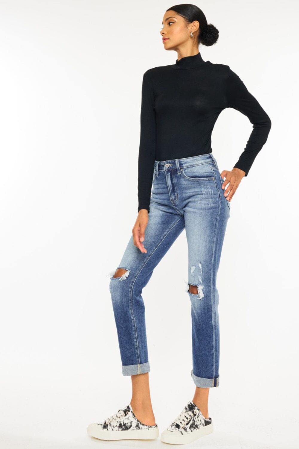 Kancan High Waist Distressed Hem Detail Cropped Straight Jeans - Sydney So Sweet