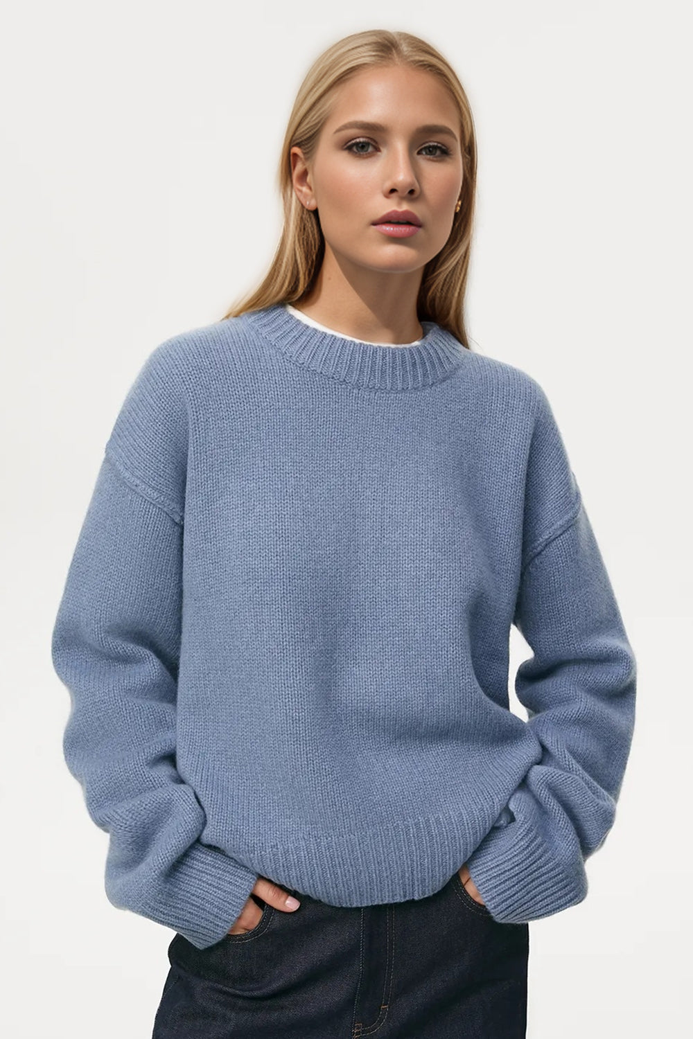 Basic Bae Round Neck Dropped Shoulder Sweater - Sydney So Sweet