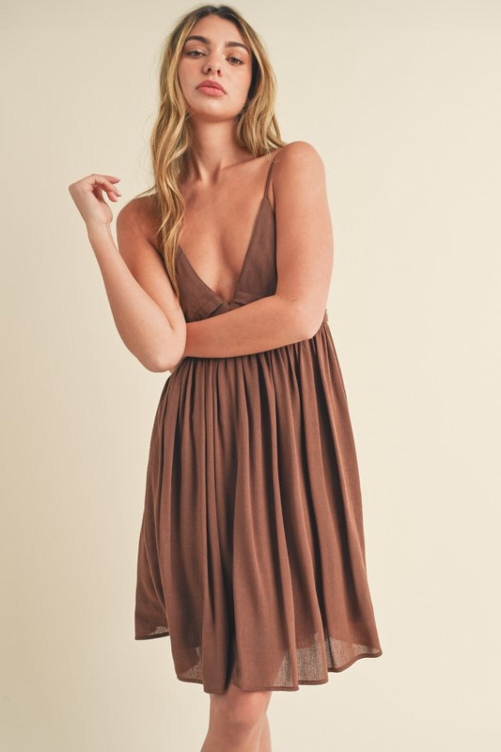Aemi + Co Ruched Plunge Mini Cami Dress - Sydney So Sweet