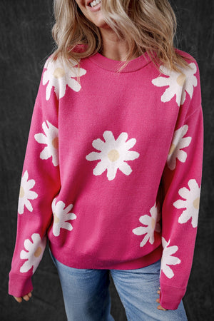 Daisy Round Neck Dropped Shoulder Sweater - Sydney So Sweet