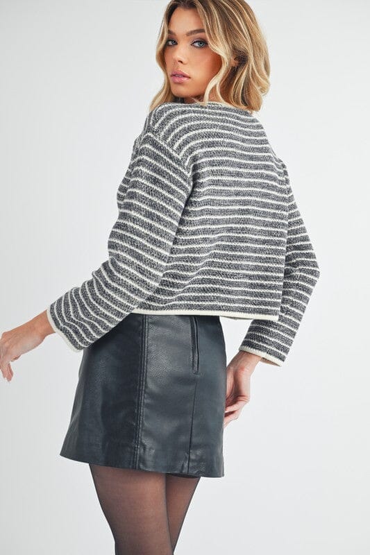 Aemi + Co Striped Button Down Round Neck Cardigan - Sydney So Sweet