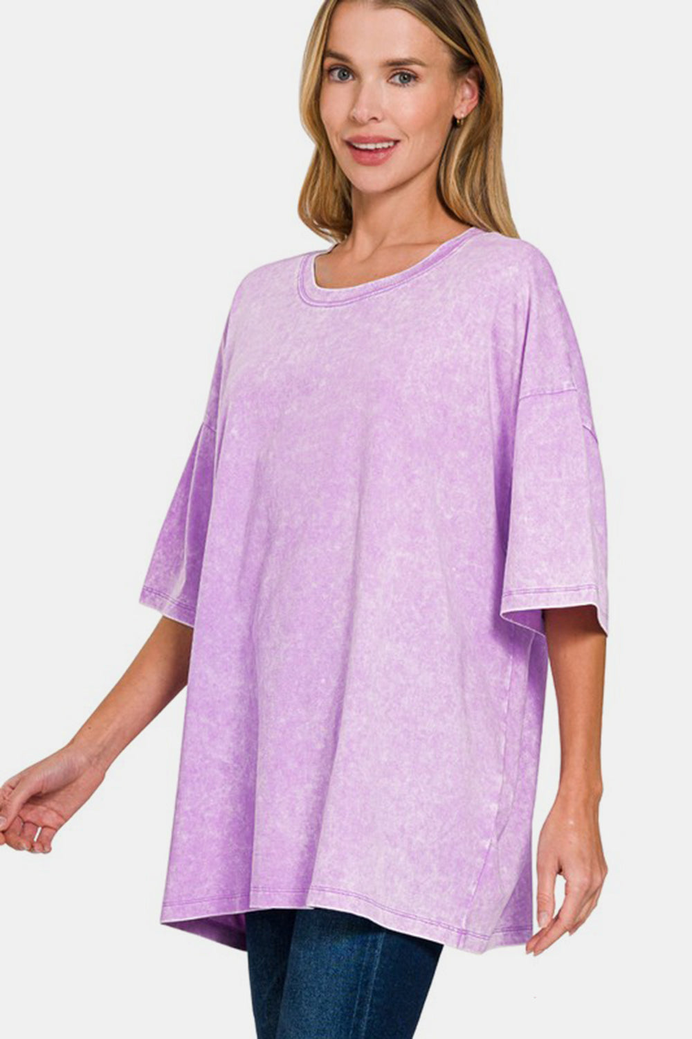 Zenana Full Size Washed Round Neck Drop Shoulder Oversized T-Shirt - Sydney So Sweet