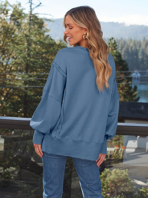 Slit Round Neck Long Sleeve Sweatshirt - Sydney So Sweet