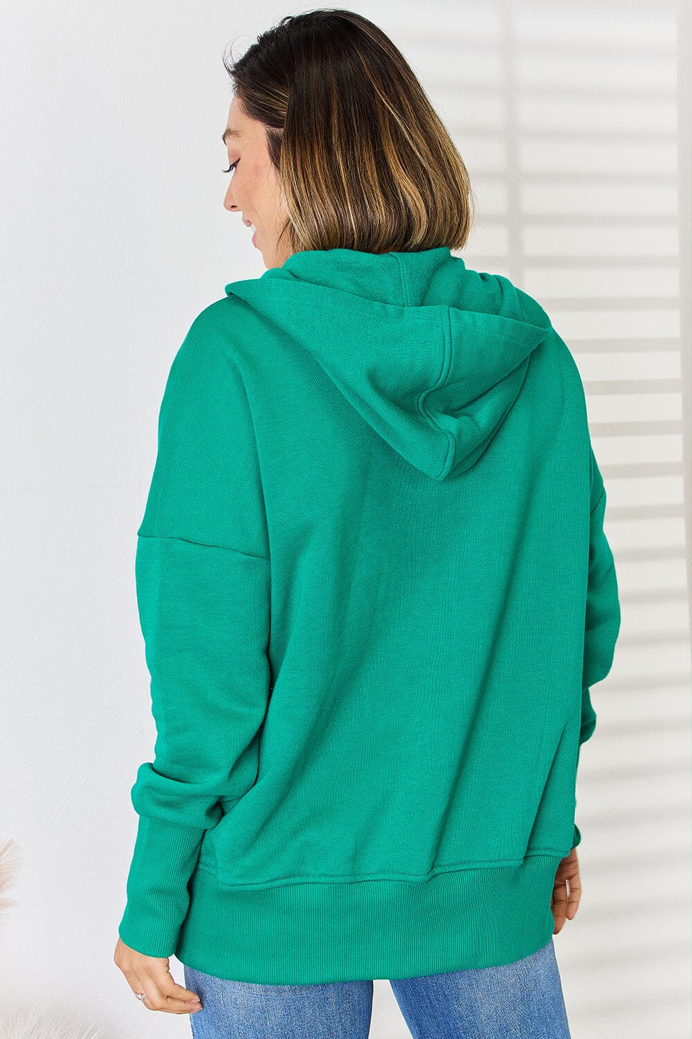 Zenana Half Snap Long Sleeve Hoodie - Sydney So Sweet