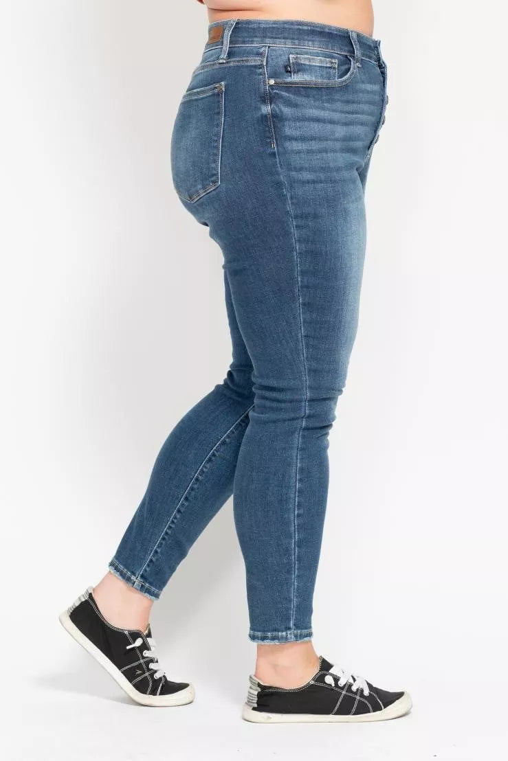 Judy Blue Full Size High Rise Button Fly Skinny Jeans Plus Size - Sydney So Sweet