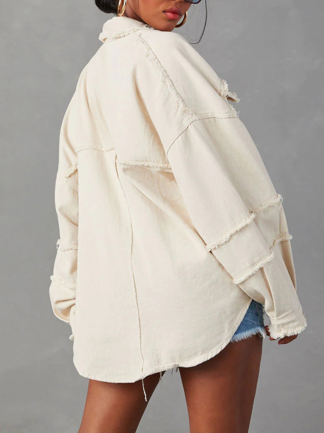 Button Down Raw Hem Denim Jacket - Sydney So Sweet