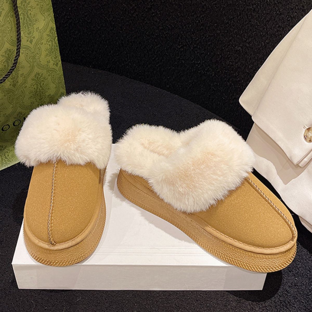 Suede Faux Fur Round Toe Platform Slippers - Sydney So Sweet