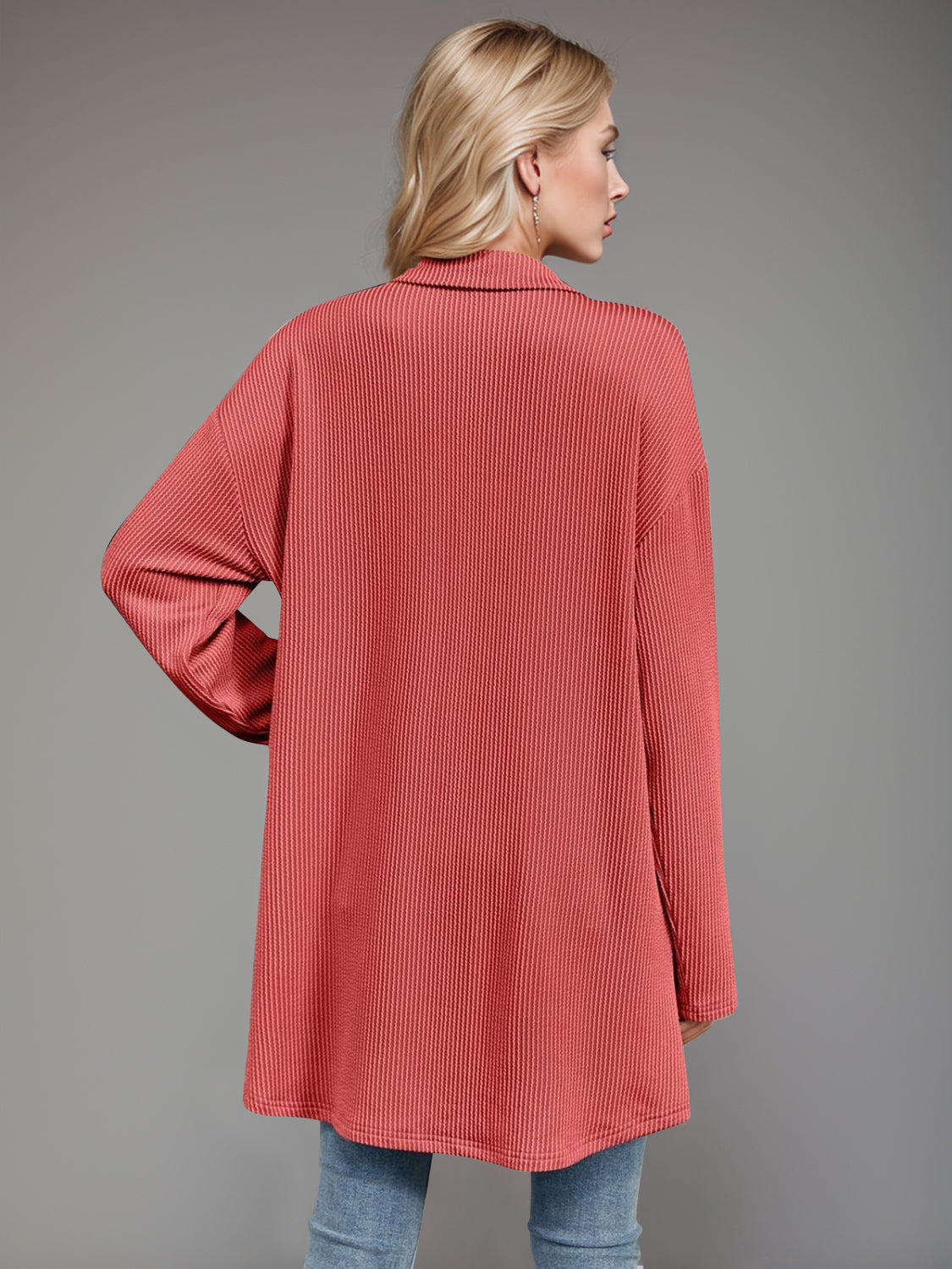 Double Take Textured Pocketed Collared Neck Long Sleeve Shirt - Sydney So Sweet