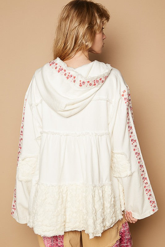 POL Embroidered Lace Patch Zip Up Hooded Jacket - Sydney So Sweet