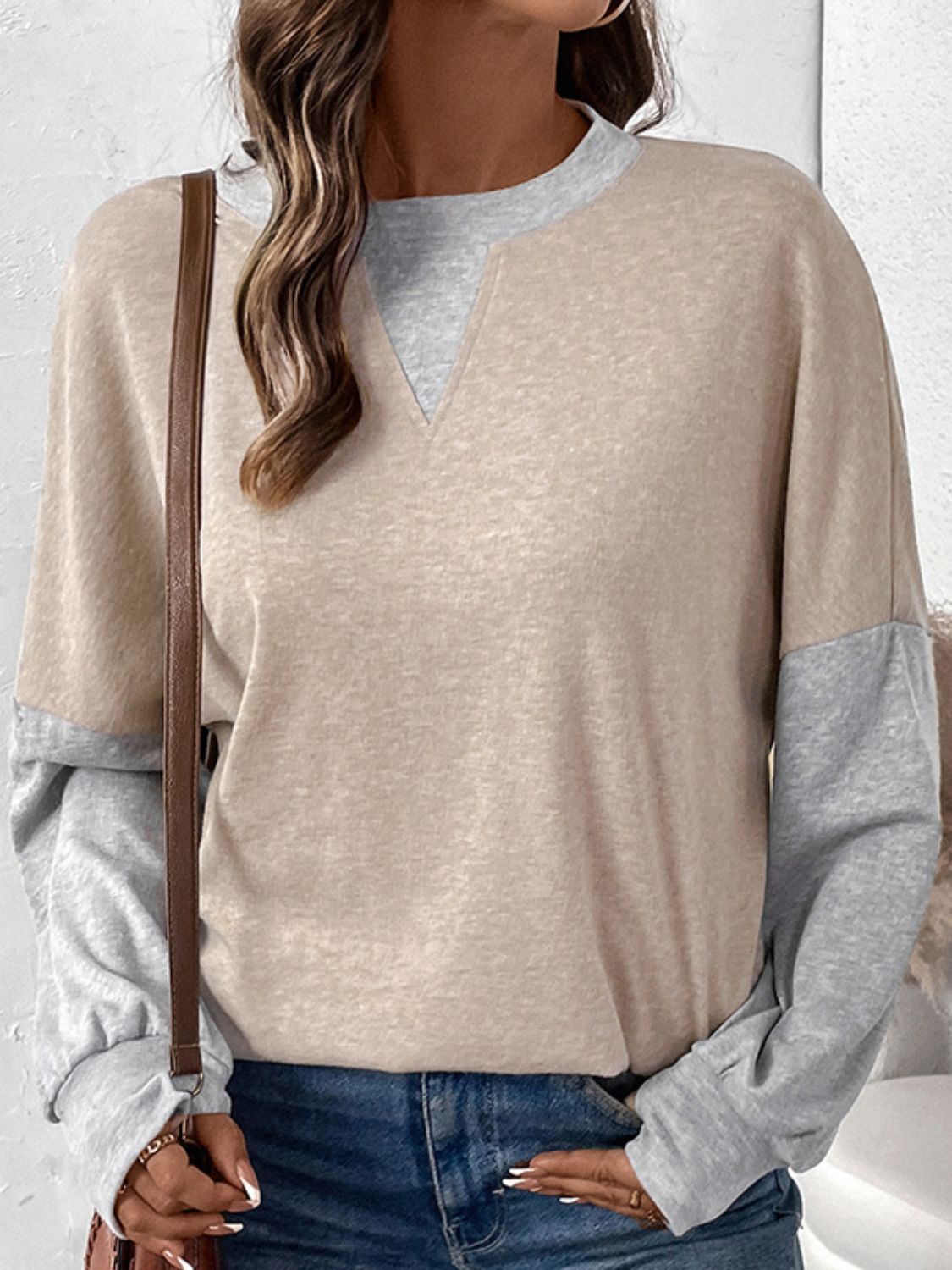 Perfee Contrast Round Neck Long Sleeve T-Shirt - Sydney So Sweet