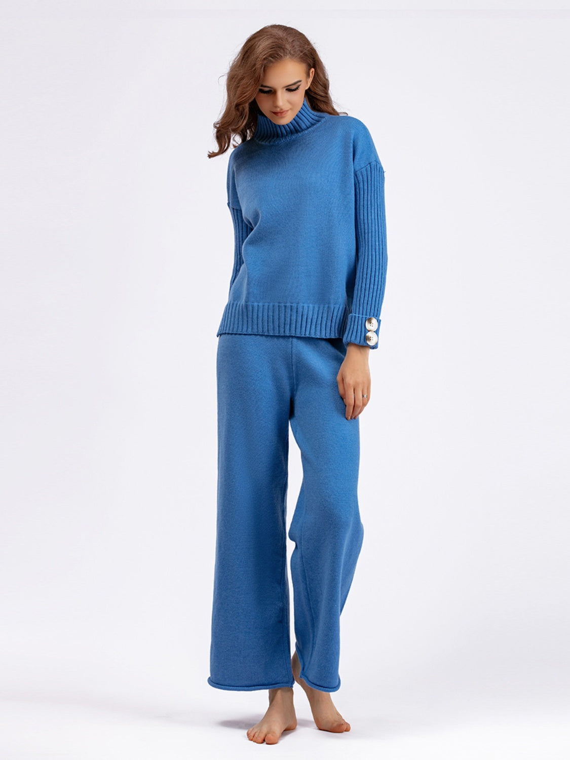 Basic Bae High- Low Turtleneck Long Sleeve Top and Pants Sweater Set - Sydney So Sweet