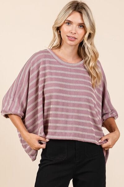 Mittoshop Texture Striped Print Round Neck Dolman Sleeve Top - Sydney So Sweet