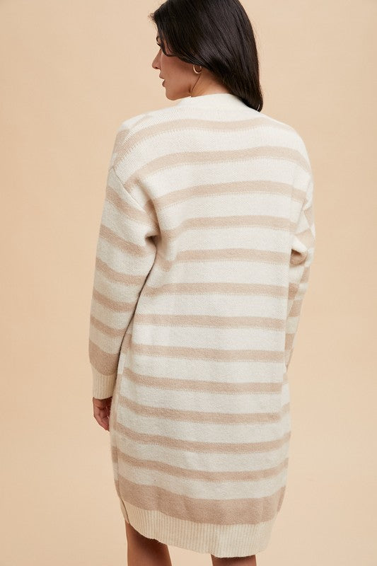 Annie Wear Checkered & Striped Open Front Long Sleeve Cardigan - Sydney So Sweet