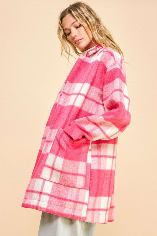 Davi & Dani Plaid Open Front Drop Shoulder Longline Coat - Sydney So Sweet