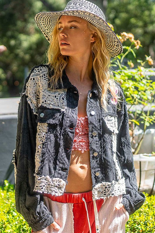 POL Crochet Patch Embroidered Button Up Jacket - Sydney So Sweet