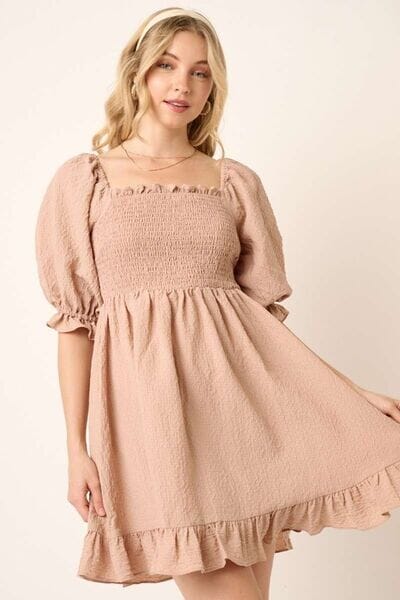 Mittoshop Smocked Ruffled Hem Half Sleeve Mini Dress - Sydney So Sweet