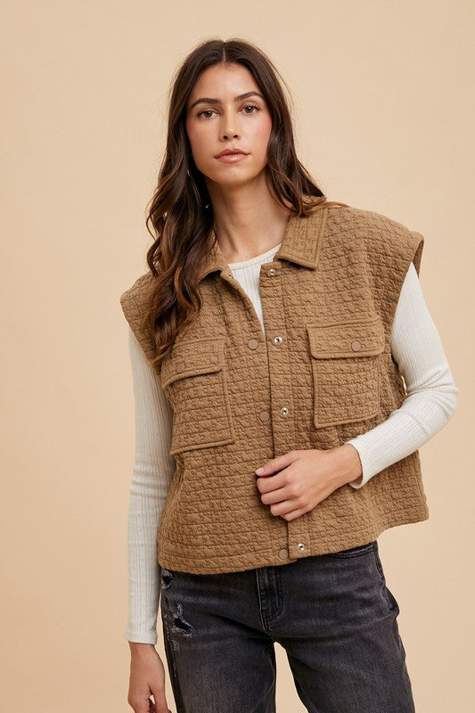 Annie Wear Puzzle Quilted Snap Down Vest Coat - Sydney So Sweet