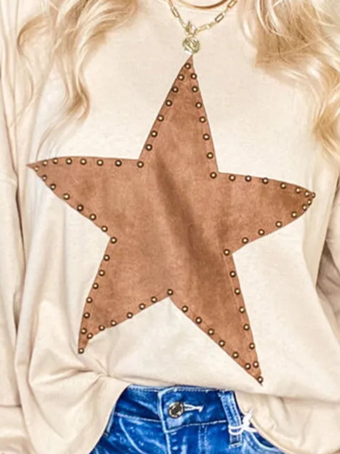 Star Round Neck Long Sleeve Blouse - Sydney So Sweet