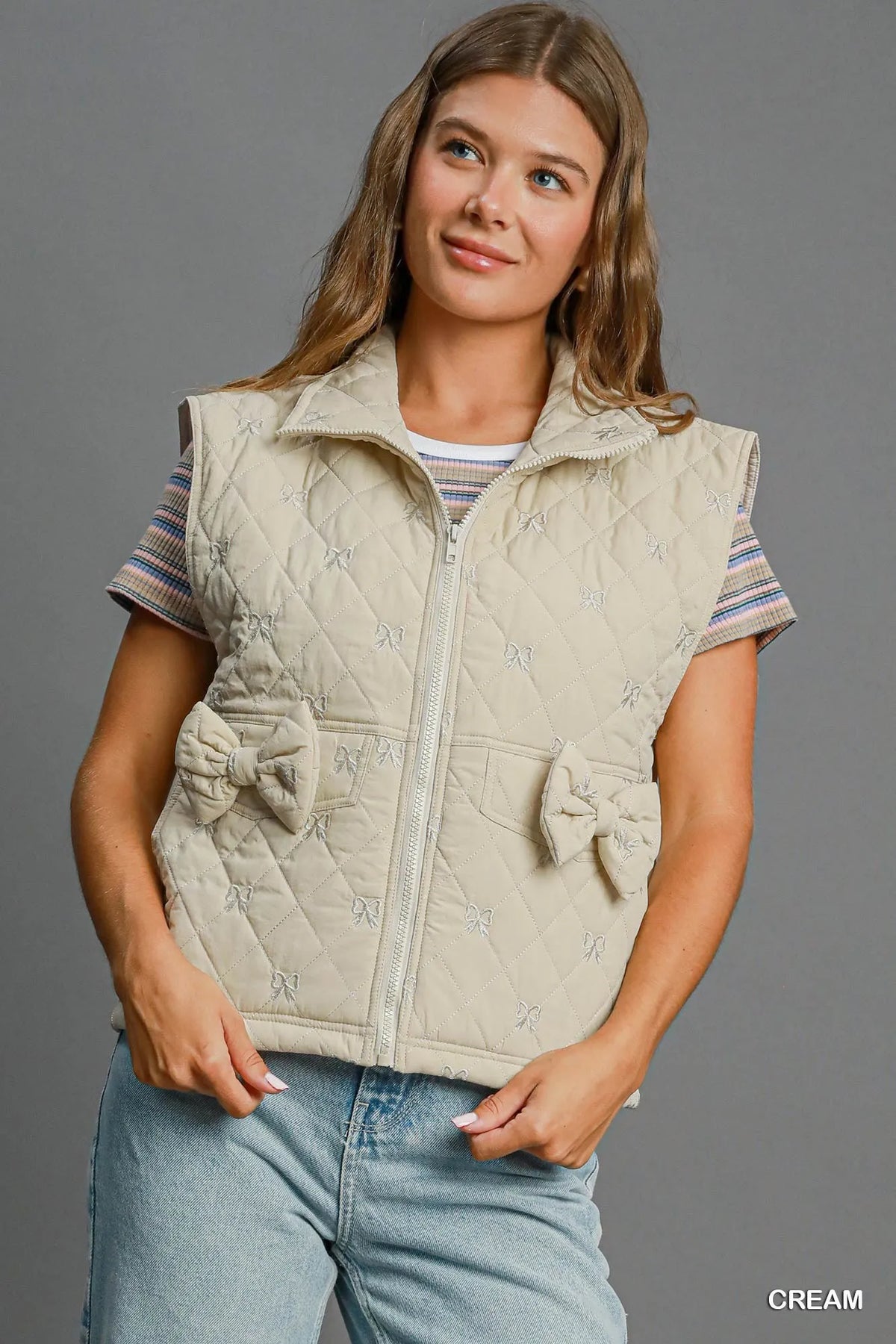 Umgee Sleeveless Quilted Vest with Bow Details - Sydney So Sweet