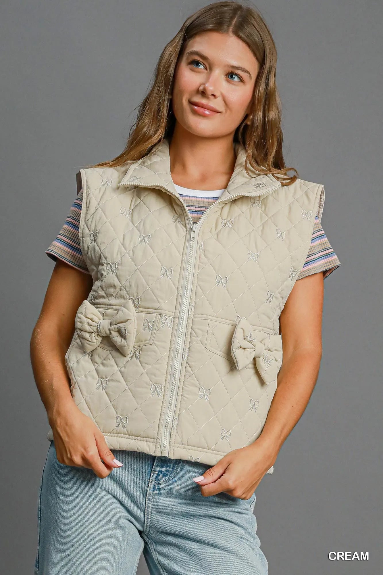 Umgee Sleeveless Quilted Vest with Bow Details - Sydney So Sweet