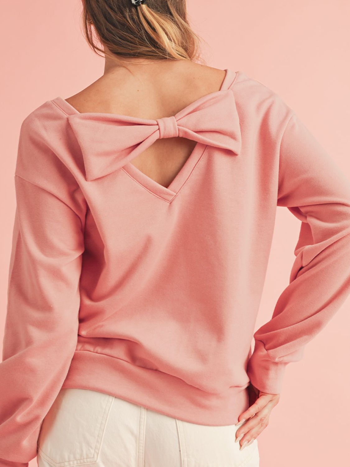 Bow Cutout Round Neck Long Sleeve Sweatshirt - Sydney So Sweet