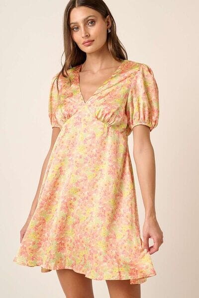 Mittoshop Printed V-Neck Puff Sleeve Mini Dress - Sydney So Sweet